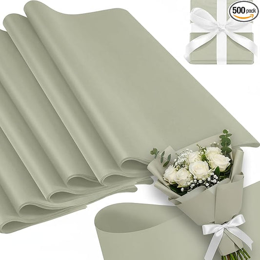 Qilery 500 Sheets Sage Green Tissue Paper Bulk 15 x 20 Inch Acid Free Christmas Wedding Flower Wrapping Packing Paper Sheets for Crafts, Gift, Arts Flower, Baby Shower Birthday Party Favor Decoration