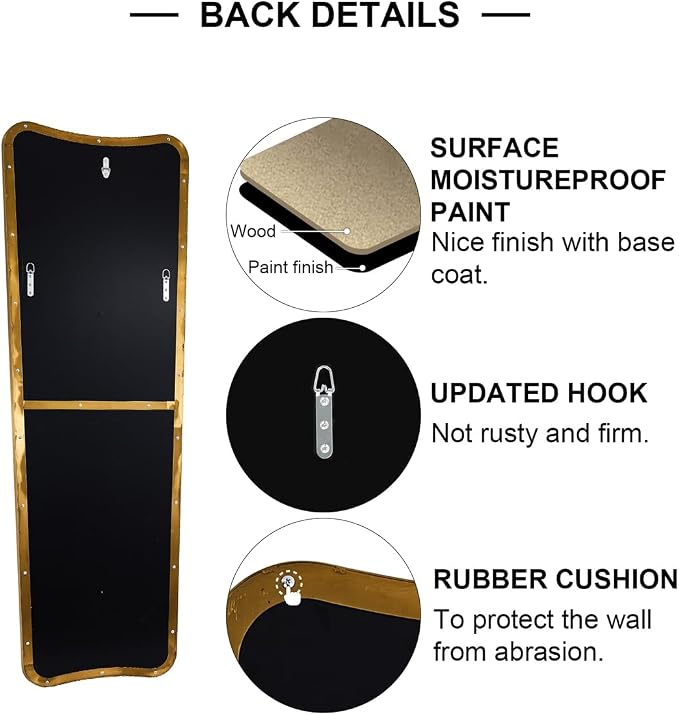 ANDY STAR Full Length Mirror 21" x 64", Gold Decorative Full Body Mirror with Stainless Steel Thin Frame, Italian Curved Edge Design, Wall Mount or Leaning for Bedroom, Cloakroom, Living Room