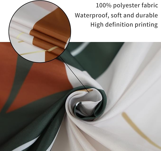 Boho Shower Curtain Mid Century Modern Shower Curtains For Bathroom Orange Minimalist Abstract Geometric Bohemian Shower Curtain Set Plant Botanical Leaf Fabric Bathroom Curtain 72x72 Inches