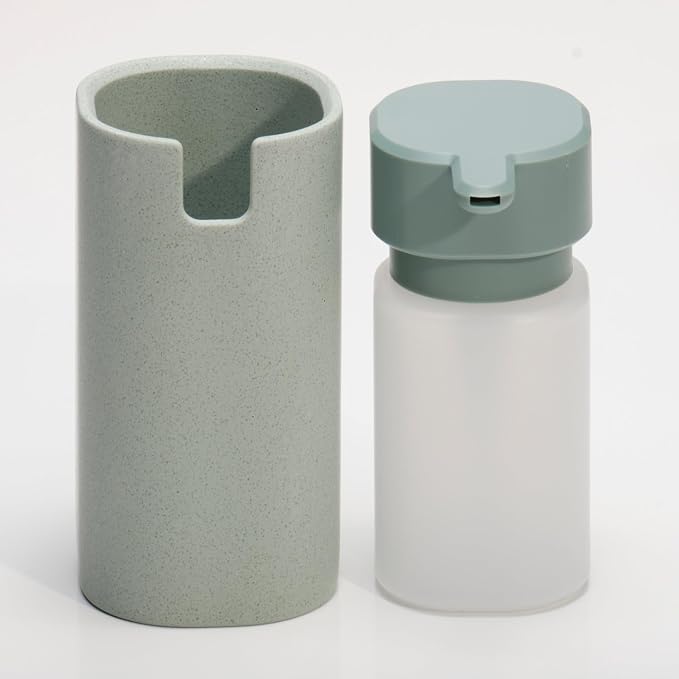 LINE+ARC Modern Easy-to-Press Soap Dispenser (Stone). No-Rust Cute Bathroom Beige Marble Kitchen Sink Ergonomic Liquid Lotion Shampoo Conditioner