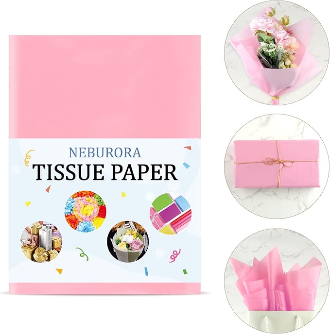 NEBURORA 120 Sheets Hot Pink Wrapping Tissue Paper - 14 x 20 Inches, Bulk Pack for Gift Bags, Wedding, Baby Shower, Valentine's Day Decor