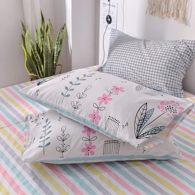 Floral Print Duvet Cover Queen Girls Floral Cotton Comforter Cover Chic Garden Flower Duvet Cover Aesthetic Bedding Sets Reversible Striped Boho Floral Comforter Cover Queen Duvet Cover with Zipper