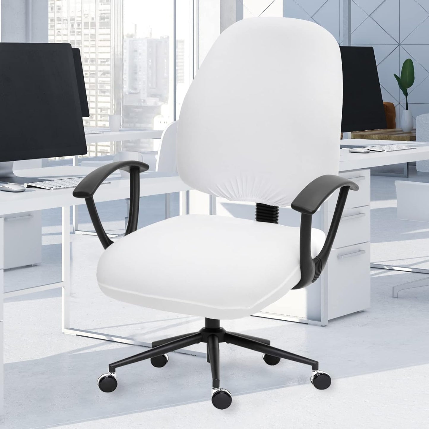 Skiennix Stretchable Desk Chair Seat Covers - Universal Spandex Slipcover for Pets | Removable & Washable, White