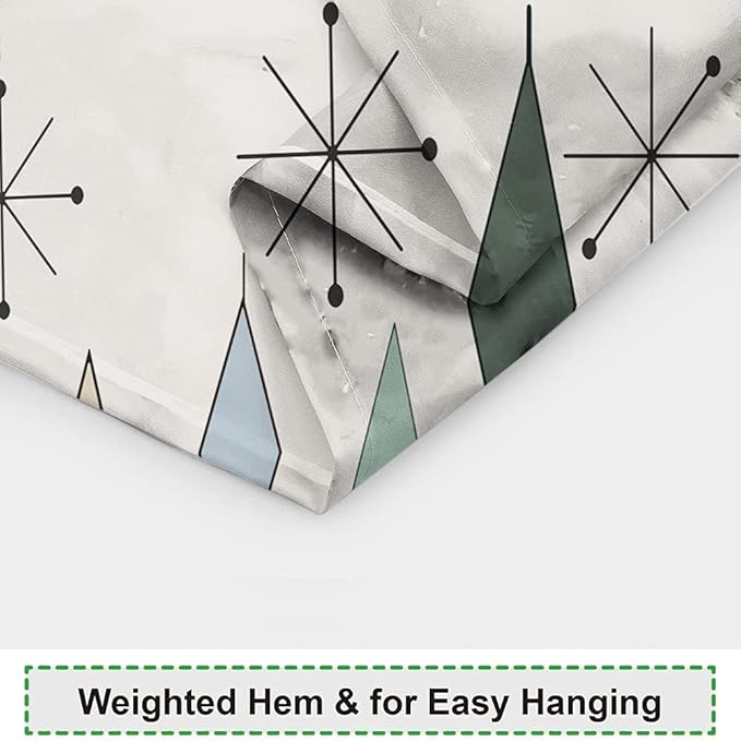 Mid Century Shower Curtain Modern Abstract Diamond Geometric Atomic Starburst Pattern for 1950s Retro Bathroom Decor Accessories Shower Curtain Set with 12 Hooks, 65x72 Inches