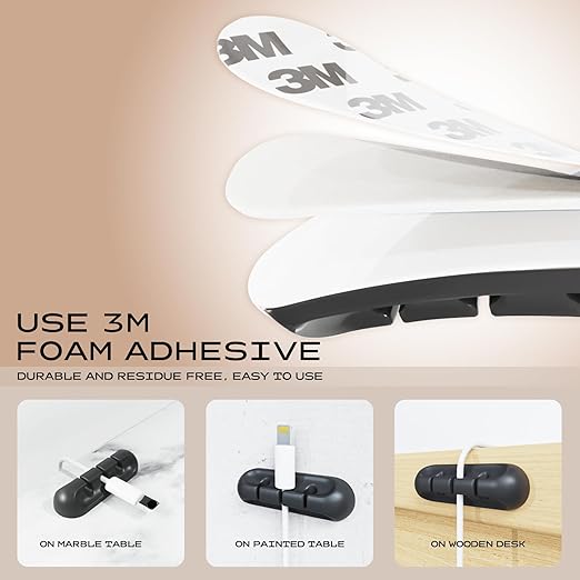USB Cable Organizer Clips Cord Holder,10 Packs (3-5-7-Slots) Black Self Adhesive Desk Cord Cable Management