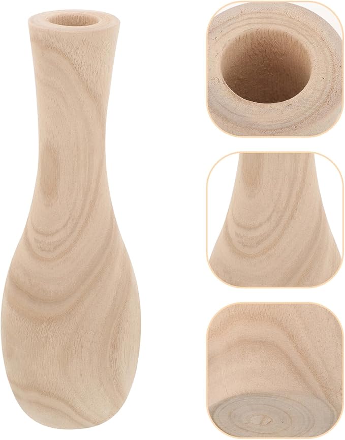 STOBAZA Rustic Small Wood Flower Vase for Dried and Artificial Arrangements Smooth Wooden Craft Decorative Vase for Office Home Wedding and Party Table Display