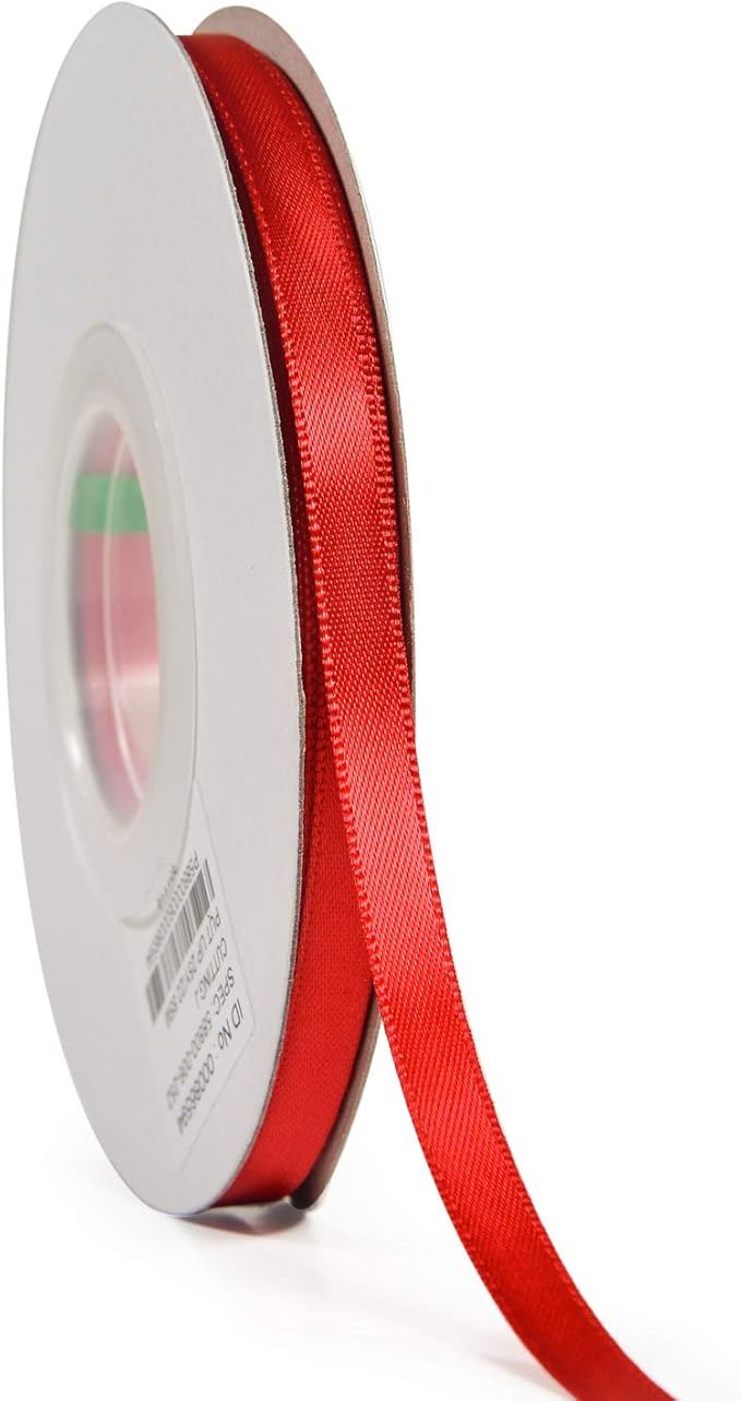 YAMA Red Double Faced Satin Ribbon 1/4 Inch 25 Yards Thin Red Ribbon for Gift Wrapping Crafts Bows Wedding Party Decoration