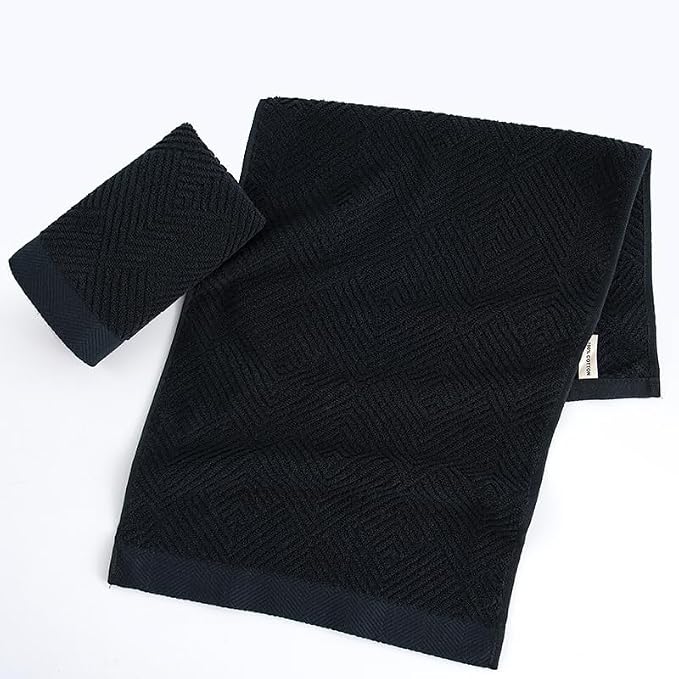 sense gnosis Black Hand Towel Set of 2 Striped Pattern 13 X 29 Inch | Super Soft 100% Cotton Ultra Absorbent Bathroom Hand Towel