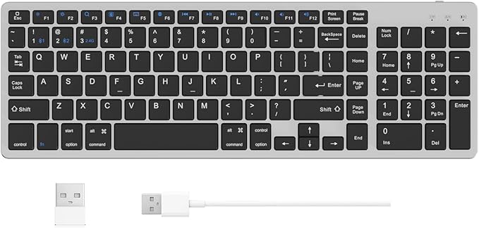 KVTVOU for Ultra-Slim Wireless QWERTY Keyboard, 3-in-1 Connection Modes (Dual Bluetooth+2.4G), Multi-Device Switching, Power-Saving & Anti-Slip, Compatible with PC/Laptop/Tablet/Phone, Black