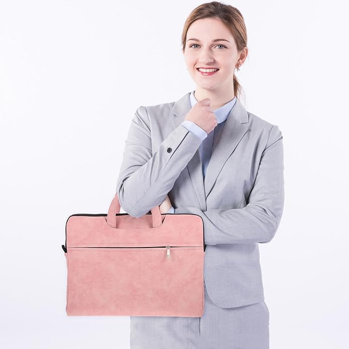 TOBBOMEY Portable Laptop Handbag for Women 15.6 Inch Pink Tablet Shoulder Bag with Adjustable Strap Waterproof Crossbody Computer Bag for Travel and Work