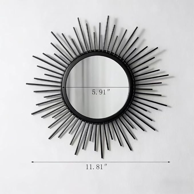 Gold Mirrors for Wall - Metal Sunburst Wall Mirror Room Decor & Home Decor, Boho Mirror Wall Decor Gifts for Women & Moms (Sun-Black, Small)