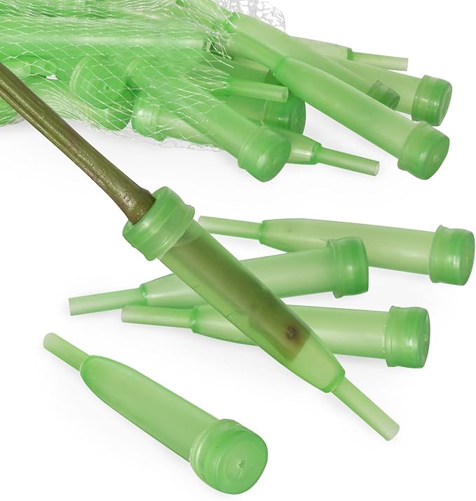 Royal Imports Floral Water Tubes with Caps – 4" Green Plastic Flower Vials for Single Stem Roses, Buds, Bouquets – Extendable Style, 1/2" Opening – 100 Pack