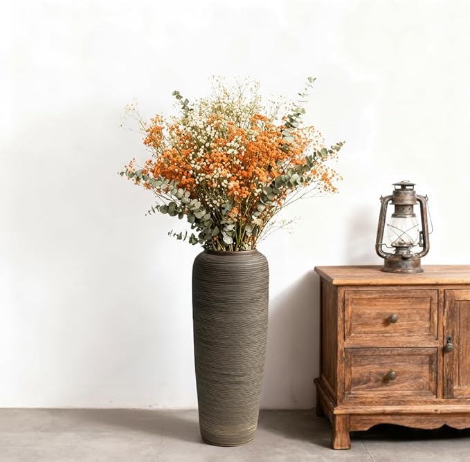 Vintage Ceramic Floor Vase – 19.7 Inch Distressed Glazed Oversized Floor Urn, Rustic Country Decor for Entryway, Living Room & Corner