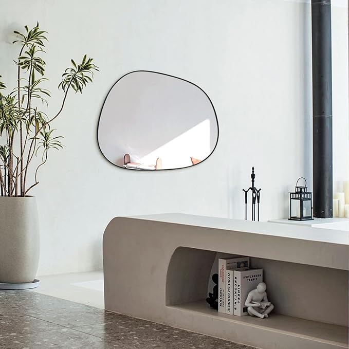 ELEHUME Asymmetrical Wall Mirror for Decor 23"*30", Modern Black Framed Wall Mirror for Living Room Bathroom Bedroom Entryway ELE-STOU-0064B