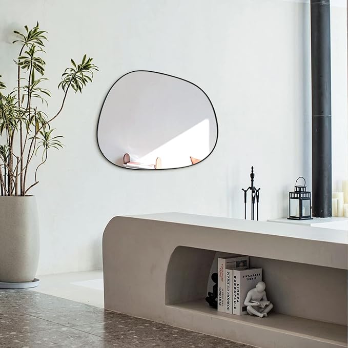 ELEHUME Asymmetrical Wall Mirror for Decor 21"*27", Modern Black Framed Wall Mirror for Living Room Bathroom Bedroom Entryway ELE-STOU-0065B