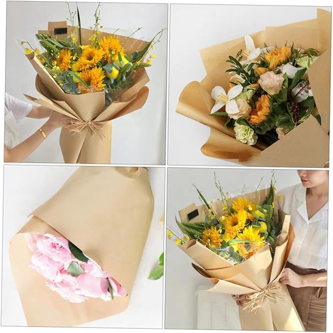GANAZONO 40 Sheets Kraft Paper Flower Wrapping Paper Bouquet Wrap for Presents and Party Favors Multipurpose Floral Packaging