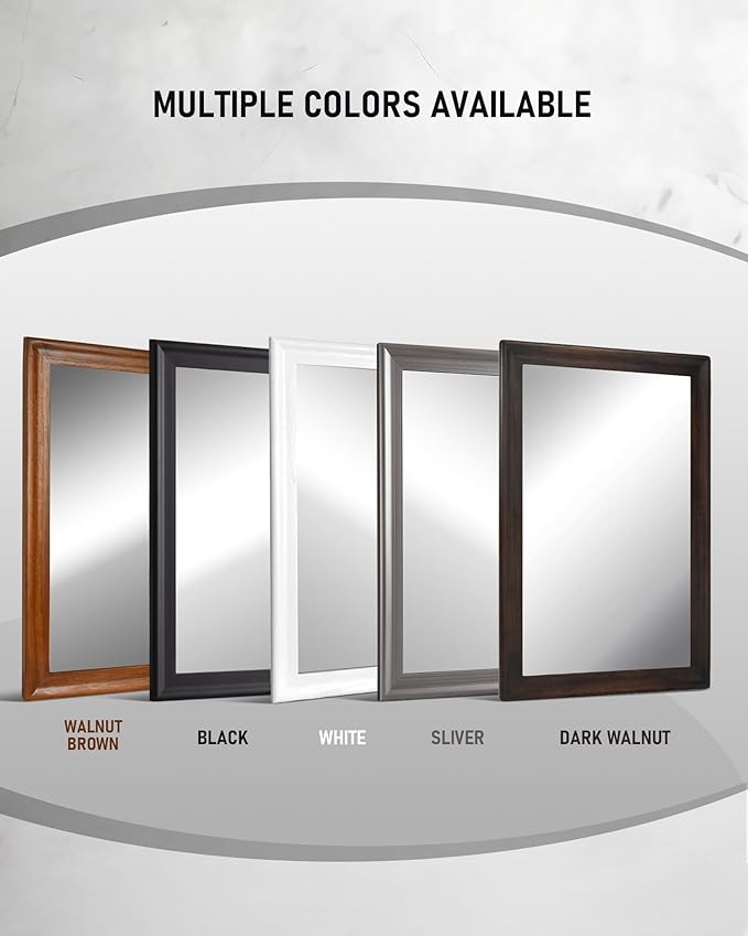 CULER White Wood Wall Mirror for Bathroom,Rectangle 20 x 30 inch Hanging Vanity Mirrors with Wooden Frame for Living Room,Bedroom,Entryway