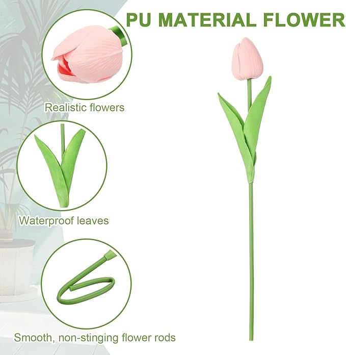 uxcell 20pcs Tulips Artificial Flowers, Faux Flowers Silk Fake Tulip Stems Real Touch for Wedding Bouquet Centerpiece Table Party Decoration(Candy Pink)