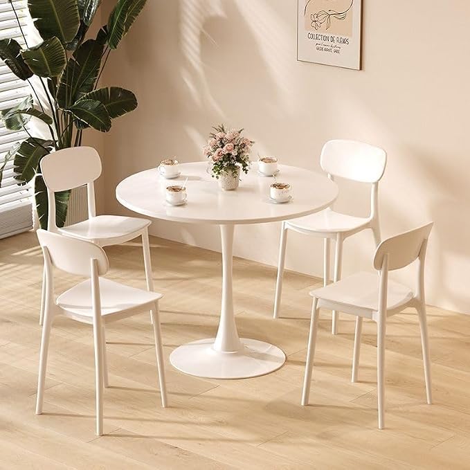 31.5" Tulip Table for 2-4 Persons Modern Round Dining Room Table, Mid-Century Modern White Small Kitchen Table with MDF Wooden Top, Leisure Coffee Table for Living Room, Dining Room, Office