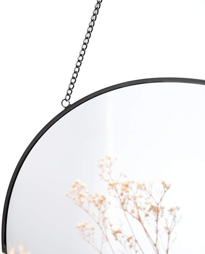Dahey 11.8-inch Small Hanging Circle Mirror Wall Decor Gold Round Mirror with Hanging Chain for Living Room Bathroom Bedroom Dorm College Office, Black