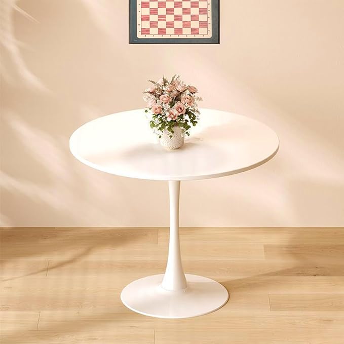 24" Tulip Table for 1-2 Persons Modern Round Dining Room Table, Mid-Century Modern White Small Kitchen Table with MDF Wooden Top, Leisure Coffee Table for Living Room, Dining Room, Office