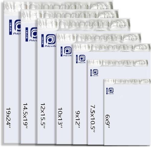 POLYSELLS Poly Mailers - 500 Pcs 12x15.5 Inches White & Silver Shipping Envelopes | Waterproof & Tear-Resistant