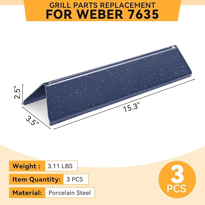 7635 15.3 Inch Flavorizer Bars for Weber Spirit I & II 200 Series Spirit E210 S210 E220 S220 Gas Grill with Front-mounted Control Panels, Porcelain Steel, 3 PCS, for Weber Spirit Grill Parts