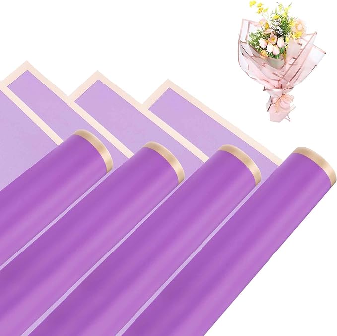 MECCANIXITY Flower Bouquet Wrapping Paper, 56cm/22 Inch Waterproof Floral Wrapping Paper for Flower Bouquet DIY Gift, Wedding, Birthdays, Valentine's Day, Pack of 20(Light Purple)