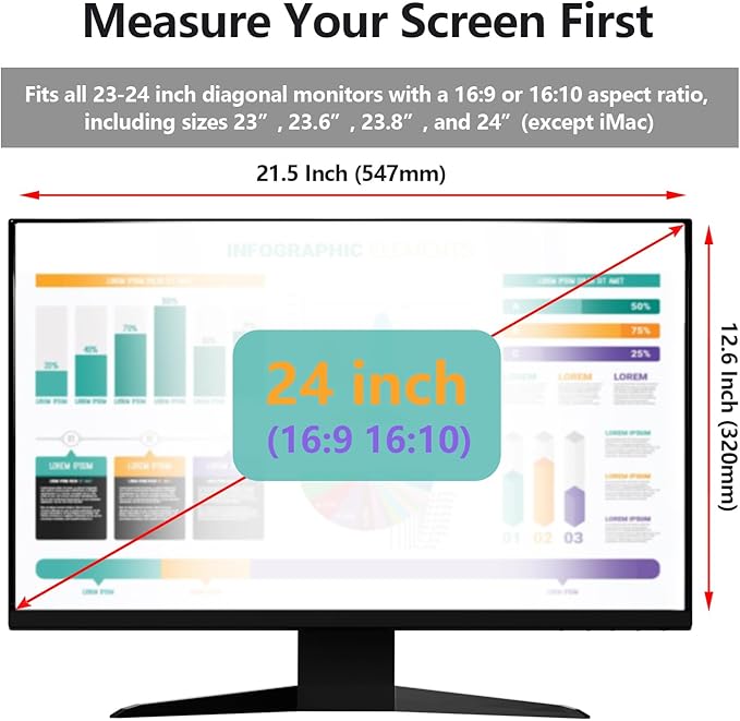 Computer Privacy Screen Protector for 23, 23.6, 23.8 and 24 Inches Monitor Anti Blue Light Filter Hanging Type Anti Scratch Easy Installation Shield for Desktop Computer (24 Inches)
