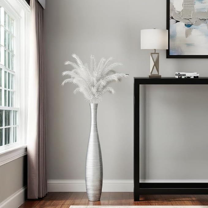 Tall Floor Vase, 27.5 inches (70cm, 2.3FT) Tall Vases Sturdy and Luxurious,Floor Vase for Country Home Decor, Living Room, Resin Silver Floor vase