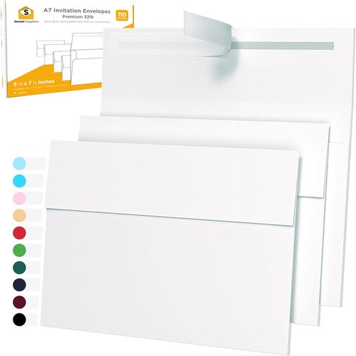 5x7 Envelopes by [Brand Name] - 110 White A7 Envelopes for Invitations - Perfect for Weddings & Events - Self-Seal Design