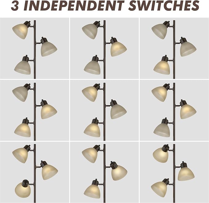 Modern Tree Floor Lamp for Living Room Bedroom, Tall Pole Standing Lamps with 3 Adjustable Rotating Heads for Office, Decor Corner, Reading Indoor, 3 Bright Lights LED Bulbs Included (Brown)