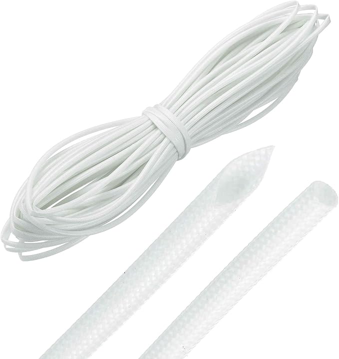 MECCANIXITY 49ft Braided Cable Sleeve, 5/64" ID 200C High Temperature 1500V Fiberglass Wire Insulation Cord Protector Organizer Wires Management for Motor Engine Fuel Line, White