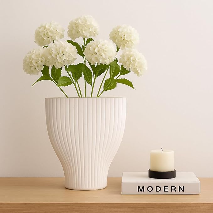 Ceramic Vase for Home Decor – Elegant Flower Vase for Living Room, Table Accent, or Bedroom Decor – 3D Printed Accent Piece for Office, Room, or House Styling – 9” Ivory