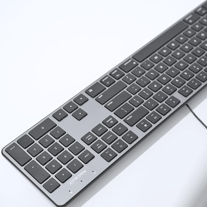 Macally Slim USB Wired Keyboard for Mac - Compatible Full Size Apple Keyboard with 104 Key Layout & 16 Shortcut Keys - Scissor Keycaps for Tactile Typing for Mac mini, MacBook Pro/Air, iMac