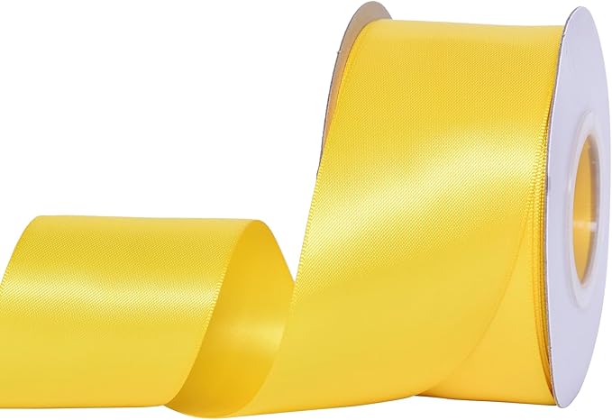 YAMA Yellow Double Faced Satin Ribbon, 2 Inch 25 Yards, Great for Crafts Bows Flower Bouquet Wedding Home Decor Gift Wrapping