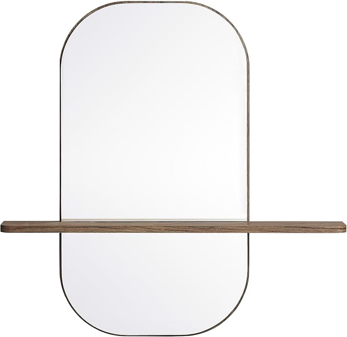 Modway Solstice Oversized Wall Mounted Oval Mirror with Shelf in Walnut – Modern Decorative Accent Mirror for Entryway, Bedroom, Living Room, or Bathroom Vanity