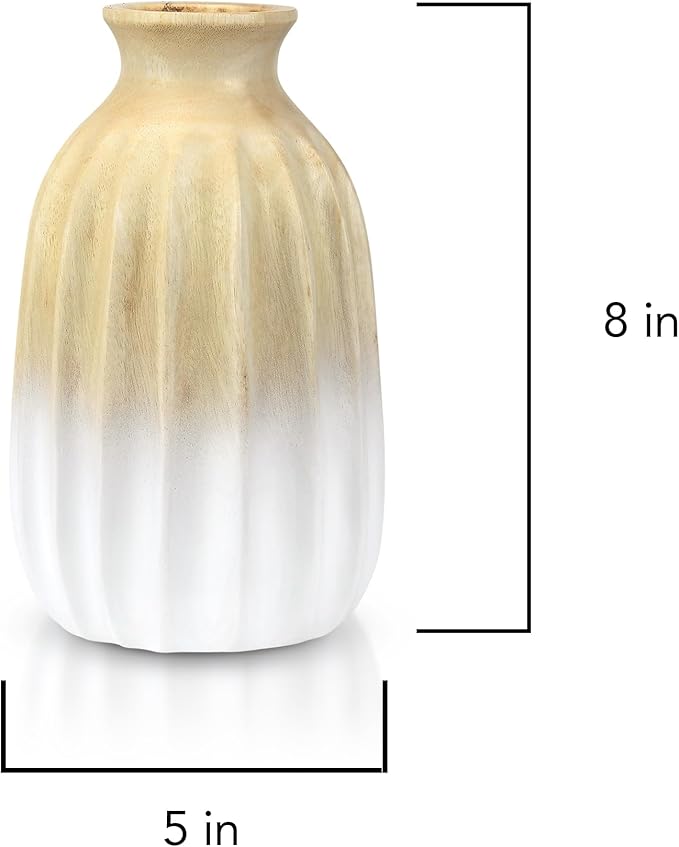 Handmade Ombre Mango Wood Vase – 8-Inch White Bottle-Shaped Decorative Accent – Modern Minimalist Flower Vase for Dried or Silk Florals – Fair Trade Artisan Home Decor