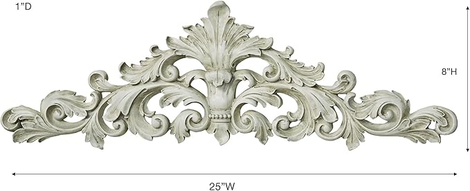 Touch of Class Antique White Wall Topper | Decorative Resin Acanthus Leaf Design | Ornate Vintage Wall Accent for Mirrors, Doorways, or Artwork | Traditional Home Decor | 25 Inch