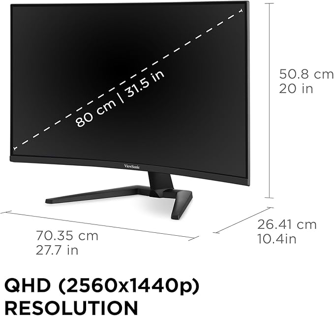 ViewSonic VX3228C-2K 32 Inch 1440p Curved Gaming Monitor with 1ms, 180Hz, FreeSync, Eye Care, HDMI, and DisplayPort Inputs