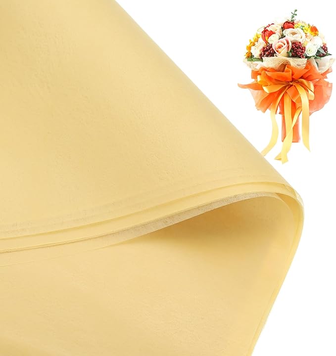 PATIKIL Flower Wrapping Paper 29.5 Ft x 22.8 Inch, Cotton Wrapping Flower Paper Tissue Paper for Flower Bouquet Gift Wrapping Valentine's Day Graduation Gift Floral Wrap, Yellow
