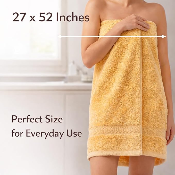 Bath Towels 27x52 | Soft & Quick-Dry | Highly Absorbent 100% Ring Spun Cotton Towels for Bathroom, Spa, Home & Hotel Use (Yellow (Pack of 5))