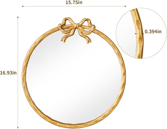 2026 Spring Women's Gifts 16 Inch Vintage Gold Round Wall Mirror, Antique Ornate Metal Circle Mirror with Baroque Bow Decor for Bathroom Vanity, Bedroom(Gold, 16" Lx16 W)