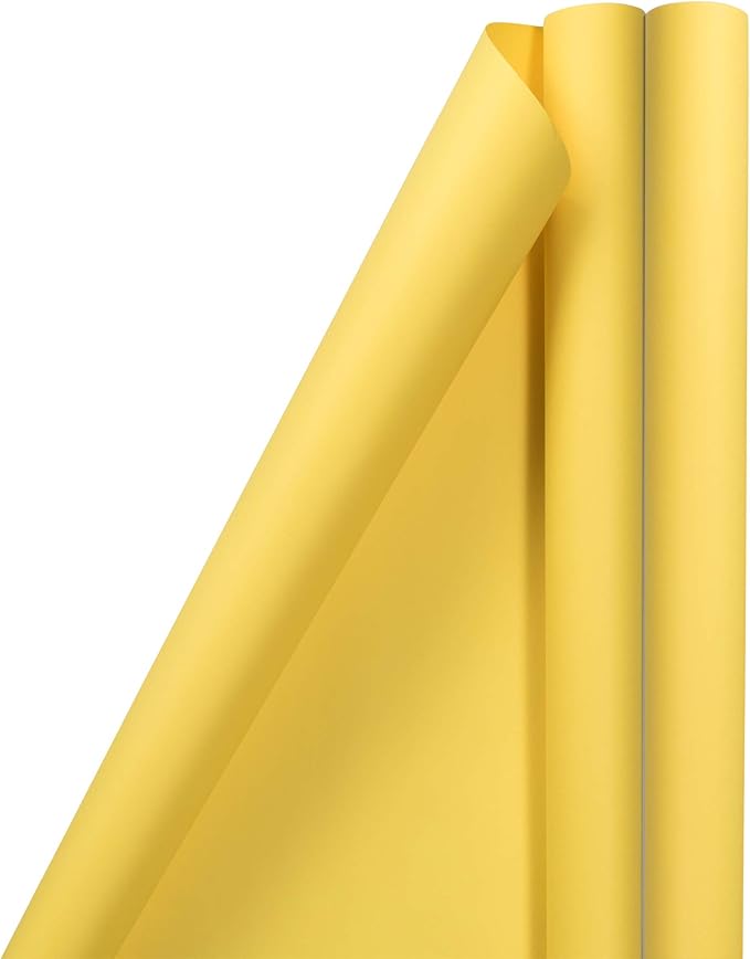 JAM Paper Gift Wrap - Matte Wrapping Paper - 50 Sq Ft Total (30 in x 10 Ft Each) - Matte Yellow - 2 Rolls/Pack