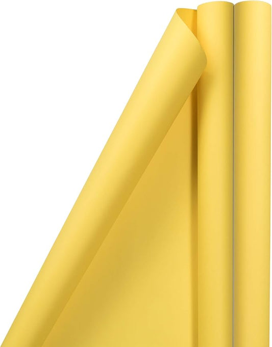 JAM Paper Gift Wrap - Matte Wrapping Paper - 50 Sq Ft Total (30 in x 10 Ft Each) - Matte Yellow - 2 Rolls/Pack