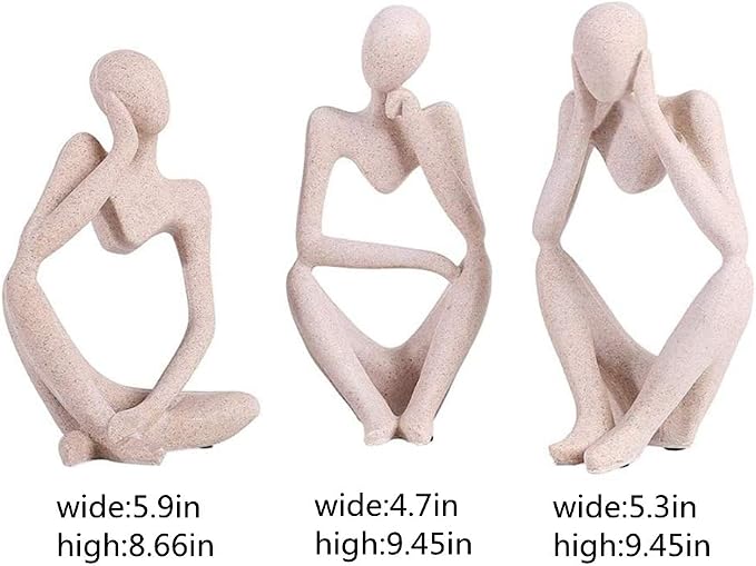Asng Sandstone Resin Thinker Style Abstract Sculpture Statue Collectible Figurines Home Office Bookshelf Desktop Decor (Sandstone, Left,Large)