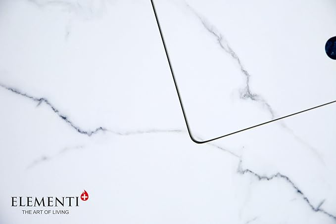 Elementi+ | Bundle Bianco Gas Fire Pit | Marble Porcelain & Metal Frame | 40" Square Fire Table | Electronic Ignition | Canvas Cover, Fire Glass & Burner Lid Included | White | Propane Gas
