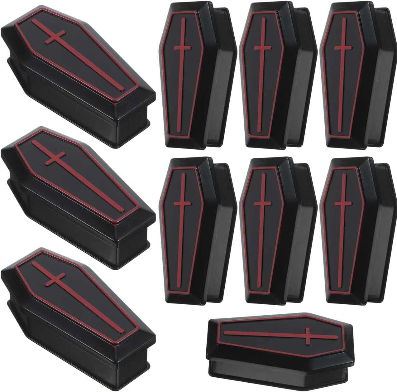 Skiennix Halloween Coffin Box - 10 Mini Black Caskets for Candy & Jewelry Party Favors