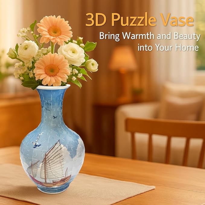 3D Puzzle Vase, 160 Curved Pieces DIY Flower Vase Craft Kit & 3D Puzzles for Adults, Creative Jigsaw Art Project Home Décor Centerpiece, (B-Ocean Sailboat)