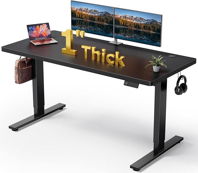 SIAGO Electric Standing Desk Adjustable - 60x28 Inch Sit Stand Desk with 1 Inch Thick Tabletop, Double Beam Frame, 3 Memory Height Adjustment, Cable Management for Home Office